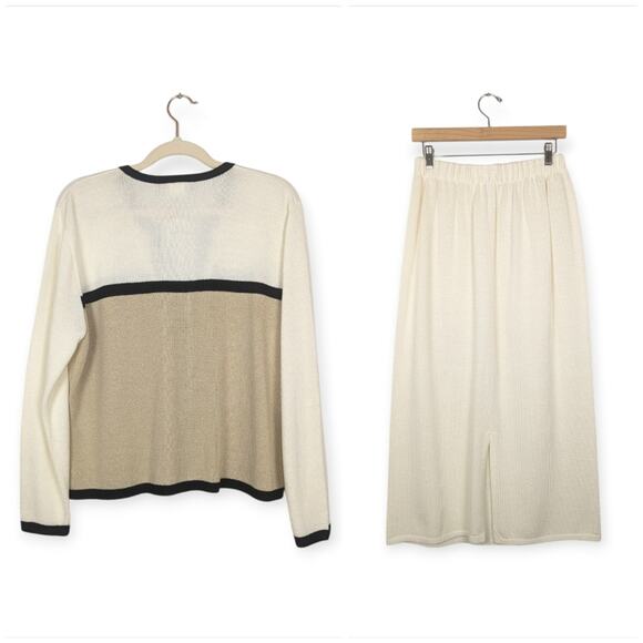 Vintage Dylani Acrylic Two-Piece Cream & Tan Sweater Set Size L - Picture 2 of 12